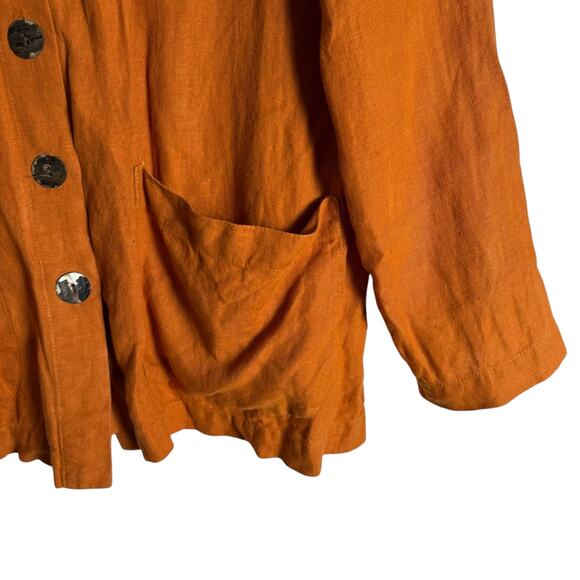 Flax 100% Linen Orange Button Front Shirt Top Size Small - Picture 5 of 12